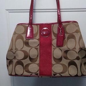 Coach Red and Tan Signature Satchel